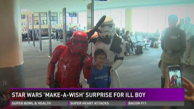 Star Wars 'Make-A-Wish' surprise at airport for boy with rare illness